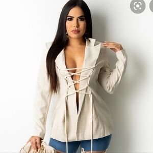 Lace-Front Cream Blazer